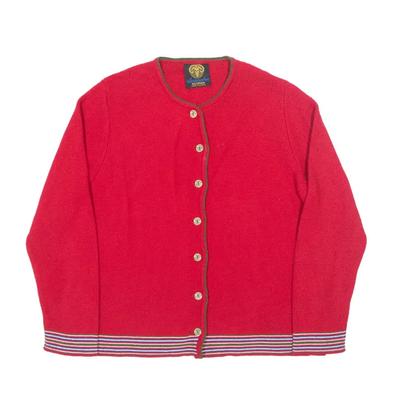 LANAMODEN Cardigan Red Waffle Knit Wool Womens M