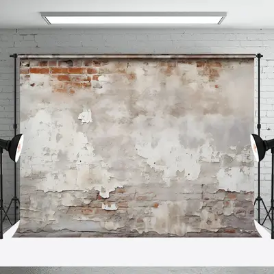 Aperturee Grey White Paint Brick Wall Peeling Effects Backdrop