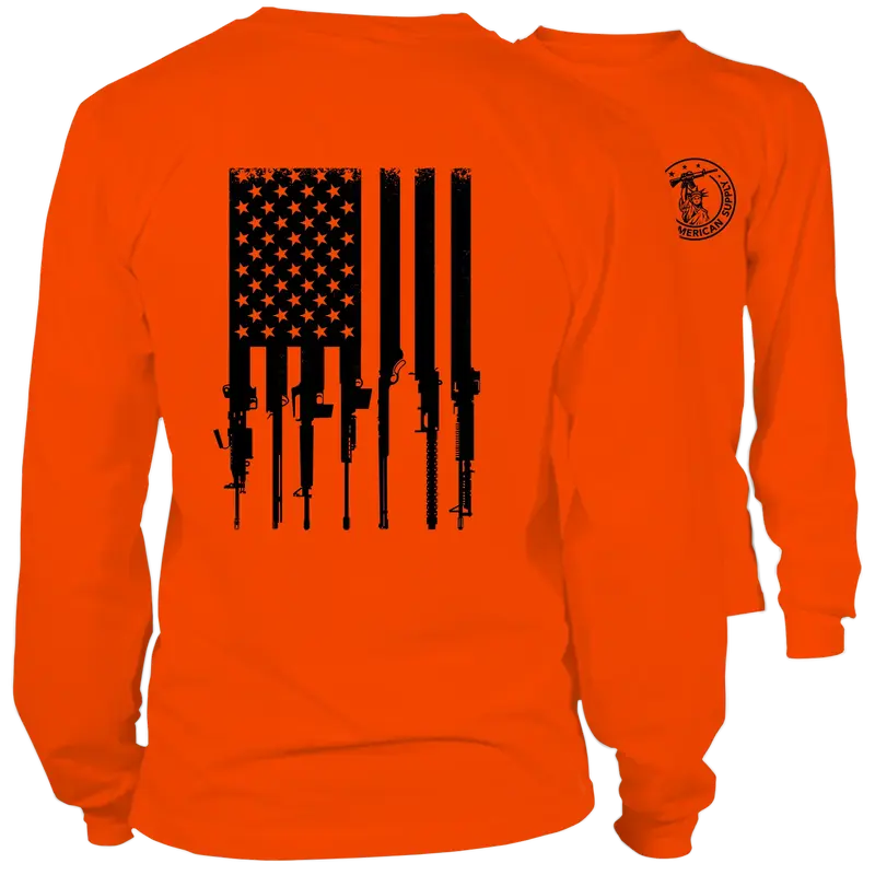 Rifle Flag - Long Sleeve Safety Orange Hi-Vis T-Shirt