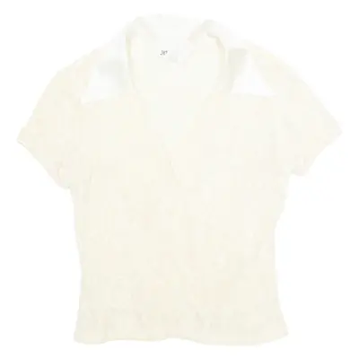 JAZZ SPORT Sheer Womens Blouse Cream V-Neck Nylon S