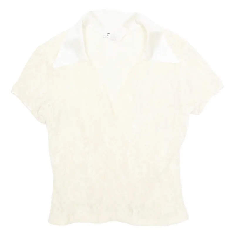 JAZZ SPORT Sheer Womens Blouse Cream V-Neck Nylon S
