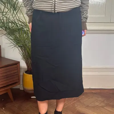 Seventy Cargo Midi Skirt - 30W UK 10 Black Wool Blend