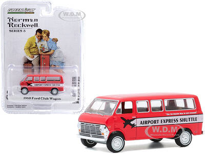 1968 Ford Club Wagon Airport Express Shuttle Red with White Stripe Norman Rockwell Series 3 1/64 Diecast Model Car by...
