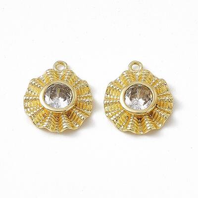 Brass Pave Clear Cubic Zirconia Flat Round Charms