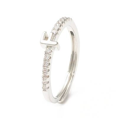 Clear Cubic Zirconia Initial Letter Adjustable Ring