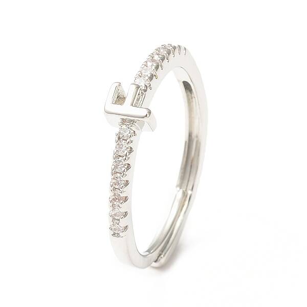 Clear Cubic Zirconia Initial Letter Adjustable Ring