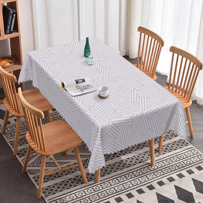 Aperturee Chic Grey Lines Rectangle Tablecloth For Dining Room, 52x70 Inch, 30.82 USD, rectangle tablecloths, ZJY04635-A