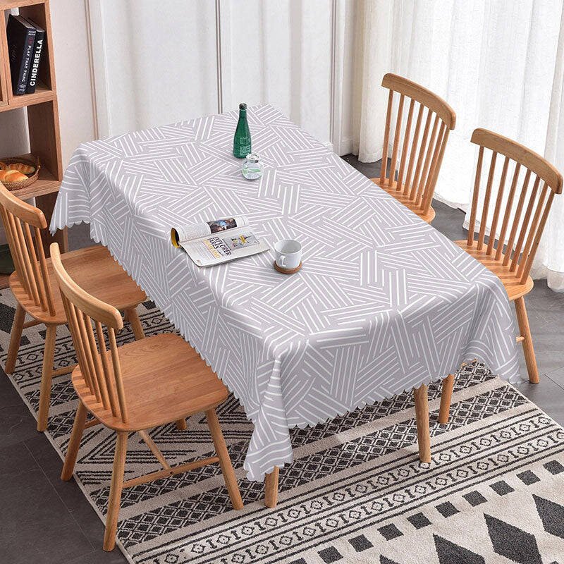 Aperturee Chic Grey Lines Rectangle Tablecloth For Dining Room, 52x70 Inch, 30.82 USD, rectangle tablecloths, ZJY04635-A