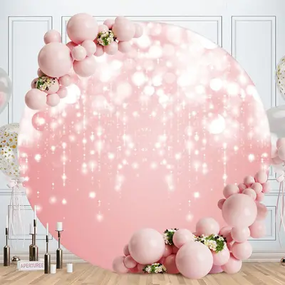Aperturee Pink Glitter Bokeh Round Birthday Party Backdrop