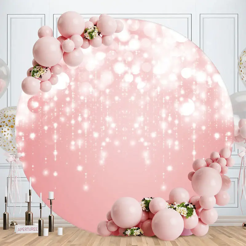 Aperturee Pink Glitter Bokeh Round Birthday Party Backdrop
