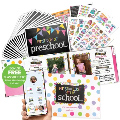 Mom Must-Have School Keepsake Kit | Class Keeper, Photo Prop Deck & School Stickers + BONUS App Membership