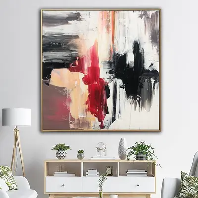 Large Abstract Painting On Canvas Expressionist Art In Red, Black And White Colors Textured Contemporary Painting Handmade Ar...