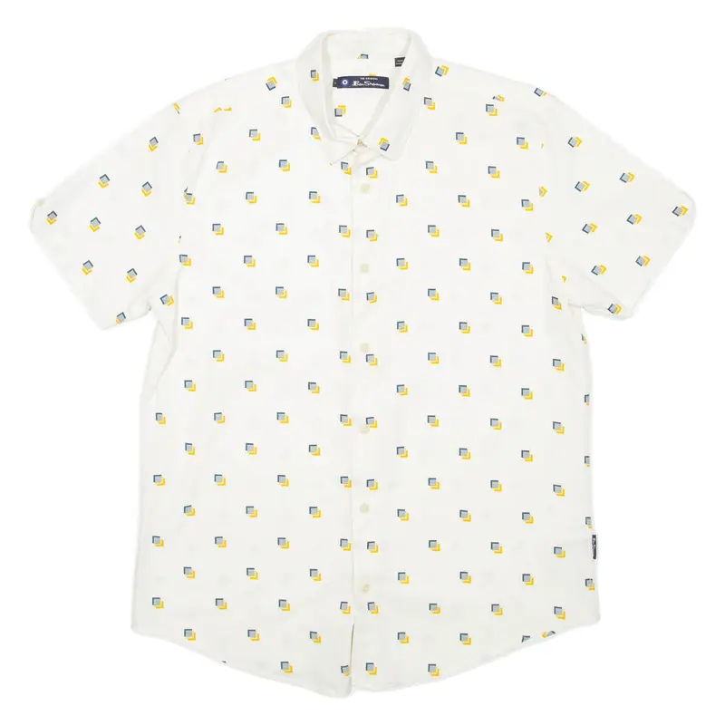 BEN SHERMAN Mens Shirt White Spotted L