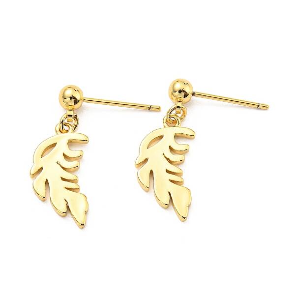 Rack Plating Brass Leaf Dangle Stud Earrings