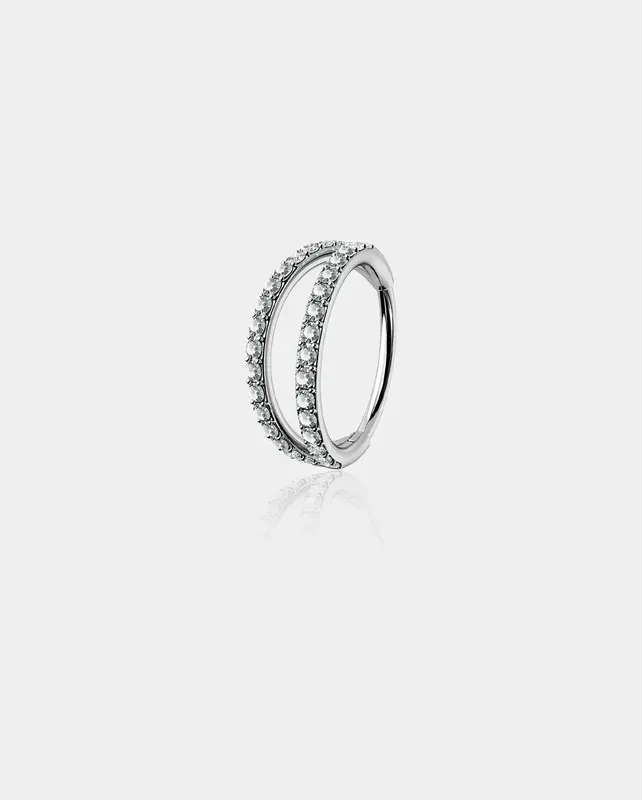 20G Double Hoop CZ Titanium Nose Ring - Silver / 5mm