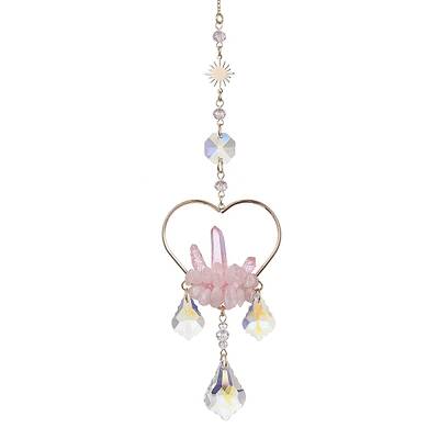 Natural Rose Quartz Wrapped Heart Hanging Ornaments