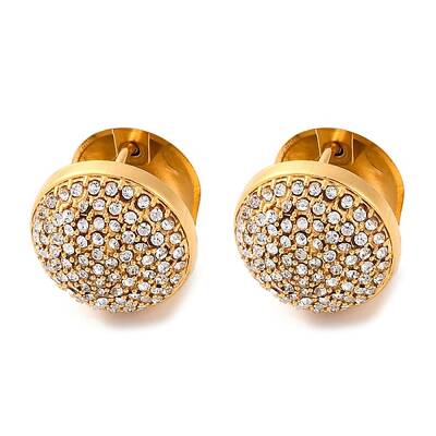 PVD Vacuum Plating 304 Stainless Steel Rhinestone Hoop Earrings for Women