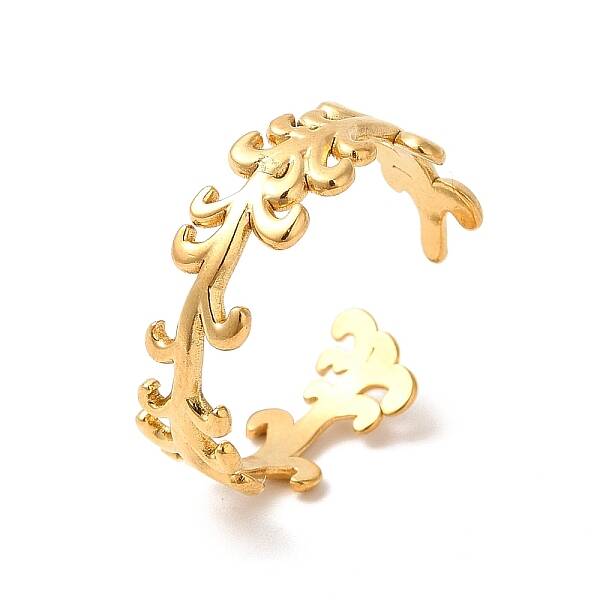 Ion Plating(IP) 304 Stainless Steel Leafy Branch Open Cuff Ring for Women