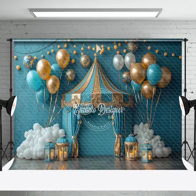 Retro Blue Wall Circus Tent Cake Smash Backdrop - Aperturee
