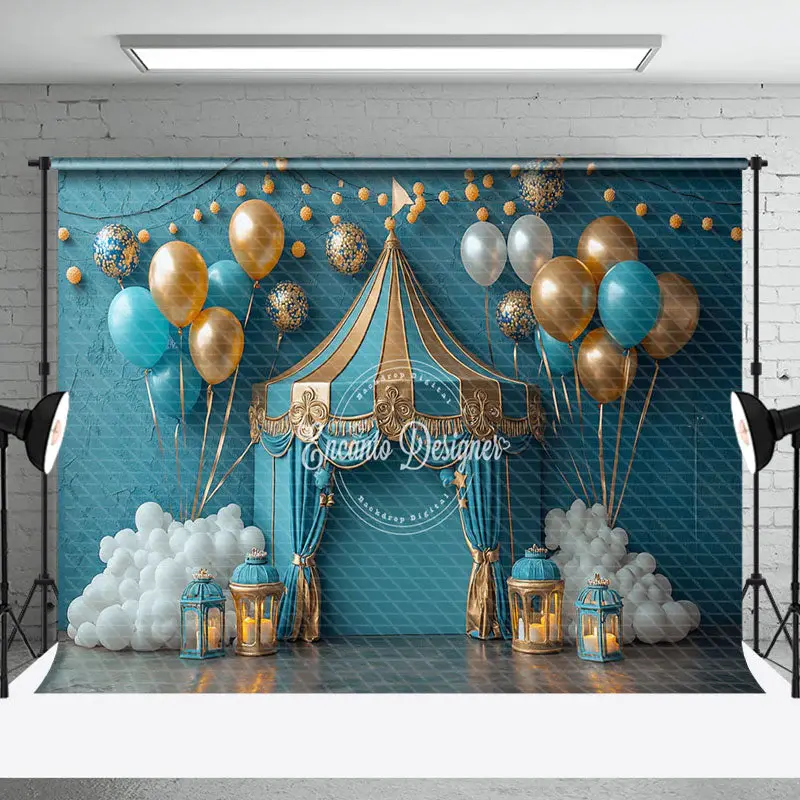 Retro Blue Wall Circus Tent Cake Smash Backdrop - Aperturee