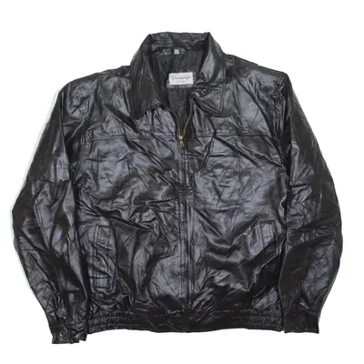 Leather Jacket Black 90s Mens 2XL