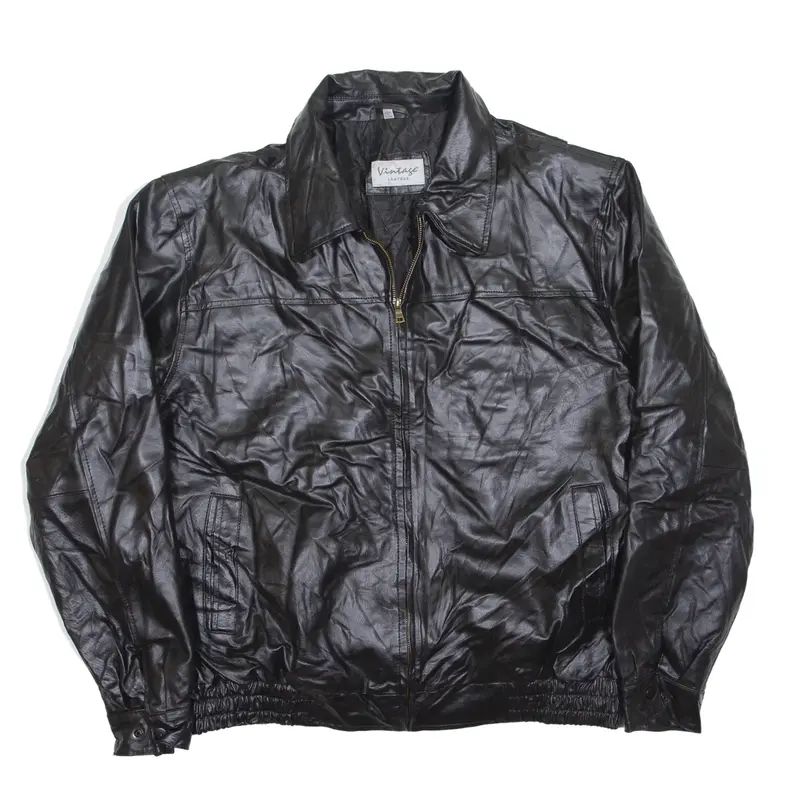 Leather Jacket Black 90s Mens 2XL