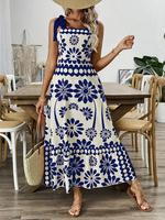 Women's Floral Print Tie Shoulder Dress, Boho Sleeveless Dress for Beach Holiday Vacation, Ladies Summer Clothes, Womenswear