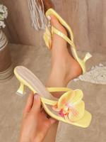 Women's Fashionable Flower Decorated Heeled Sandals, Lightweight Strappy Sandals, Sandals For Summer, Daily Clothing Decor fo...