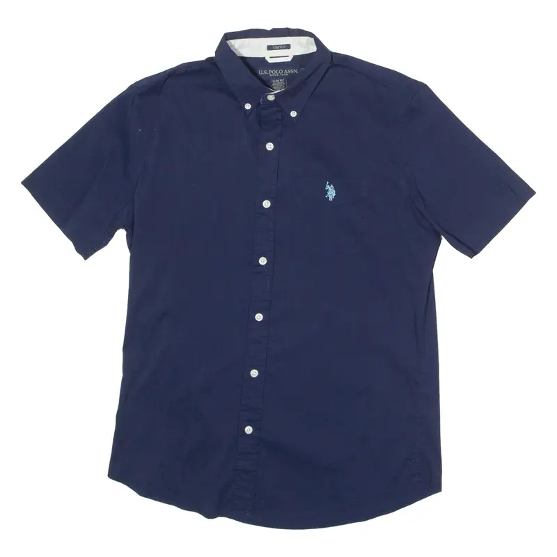 U.S POLO ASSN Slim Fit Stretch Mens Plain Shirt Blue M