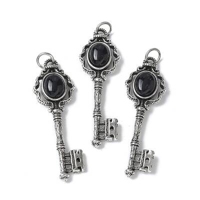 Key Brass Natural Black Agate Big Pendants