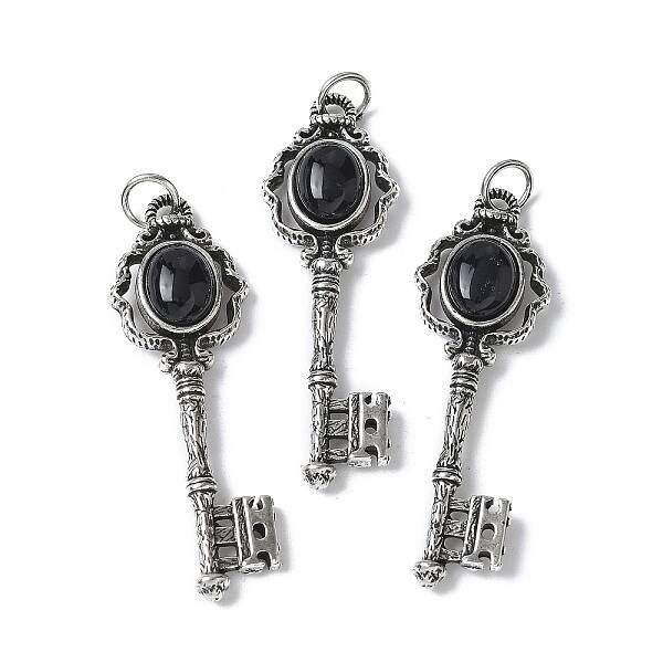 Key Brass Natural Black Agate Big Pendants