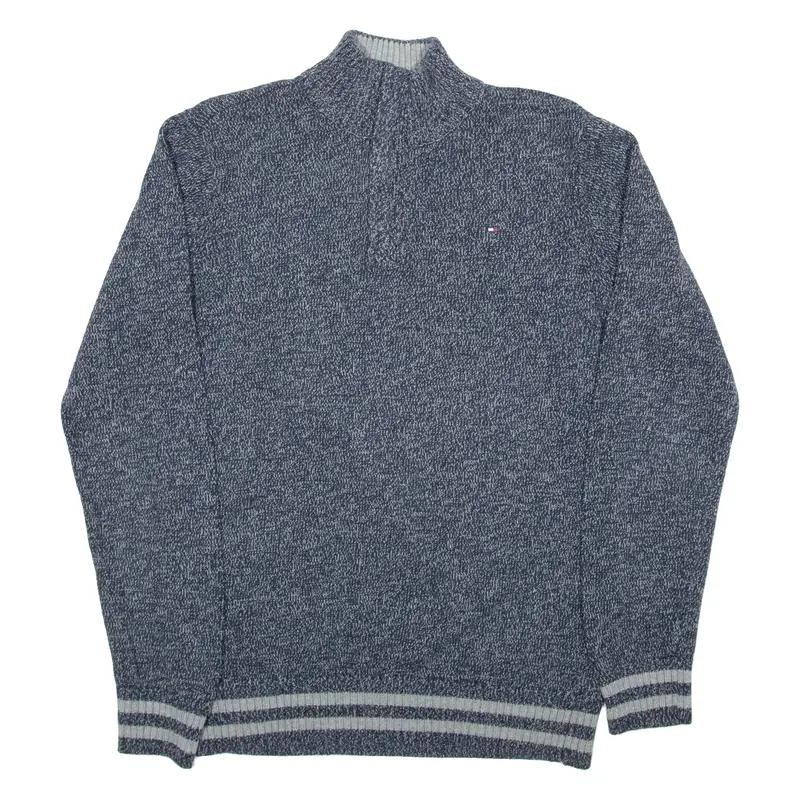 TOMMY HILFIGER Boys Patterned Jumper Blue 1/4 Zip Chunky Knit XL