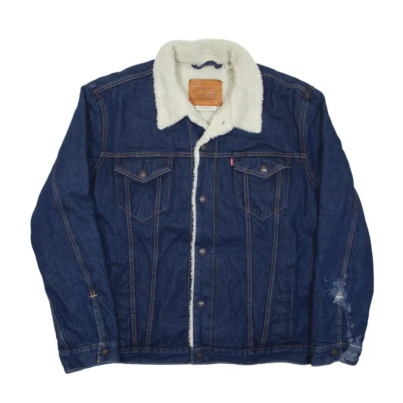 LEVI'S Big E Premium Sherpa Lined Jacket Blue Mens 2XL