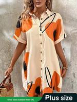 【Plus Size】 Button Shirt Dress, Elegant Short Sleeve Collar Dress for Daily Outdoor Wear, Women's Plus Size Clothing for ...