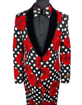 Prom Tuxedo For Men -  Floral Prom Suit - Vienna-Polka Dot