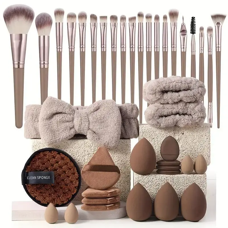 Makeup Tools Set, 20pcs/set Or 40pcs/set Makeup Brush Full Set, Including Makeup Brushes, Hairband, Wristbands, Powder Puffs,...