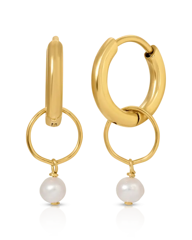 Caen Pearl Hoops | Metal Color: Gold