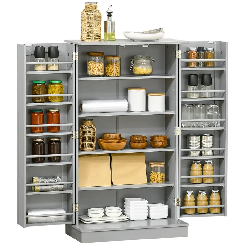 HOMCOM 41 Kitchen Pantry, Modern 2-Door Kitchen Storage Cabinet with 5-tier Shelving, 12 Spice Racks and Adjustable Shelves