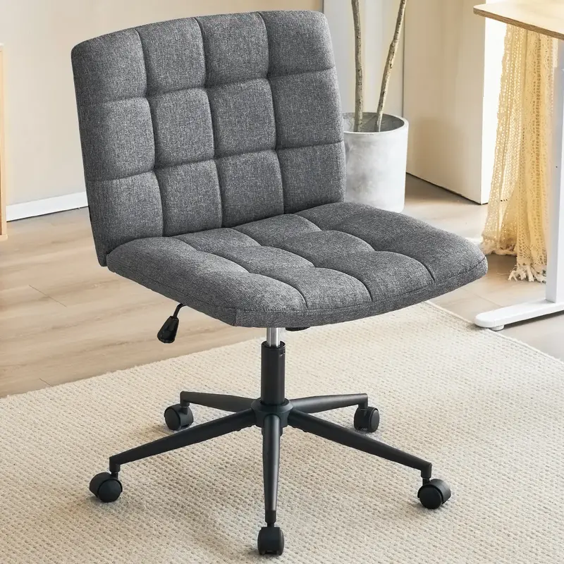 Wide Armless Desk Chair with Wheels, Mid Back Swivel Criss Cross Chair for Home Office, Height Adjustable Wide Seat Home Offi...