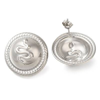 304 Stainless Steel Flat Round with Snake Stud Earrings