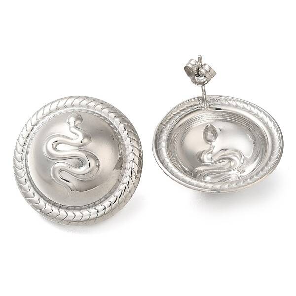 304 Stainless Steel Flat Round with Snake Stud Earrings