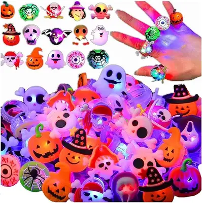 Halloween 50Pcs LED glowing ring, 18 different shapes, gift bag filler, can shine in the dark, suitable for Halloween parties...