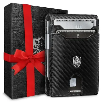 ALPHA PAIR Slim RFID-Blocking Leather Wallet for Men - 12 Card Slots & Money Clip - Compact & Stylish - Perfect Gift for Holi...