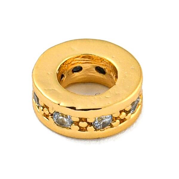 Brass Micro Pave Clear Cubic Zirconia European Beads