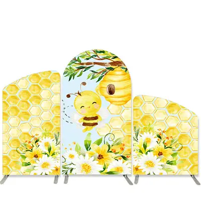 Aperturee Bee And Honey Floral Baby Shower Arch Backdrop Kit | Custom Arched Wall Covers | Round Arch Backdrop Cover | Chiara...