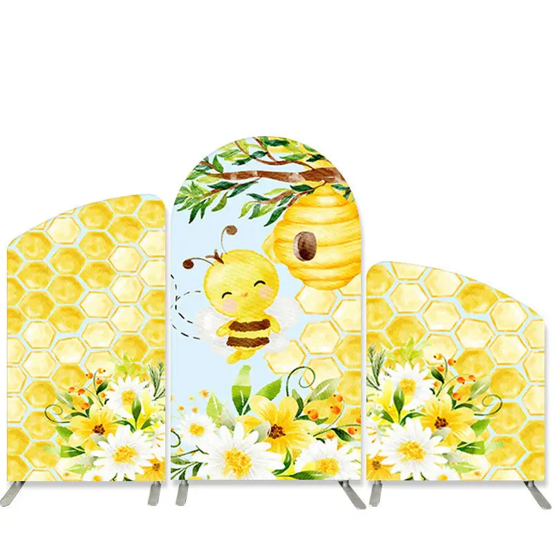 Aperturee Bee And Honey Floral Baby Shower Arch Backdrop Kit | Custom Arched Wall Covers | Round Arch Backdrop Cover | Chiara...