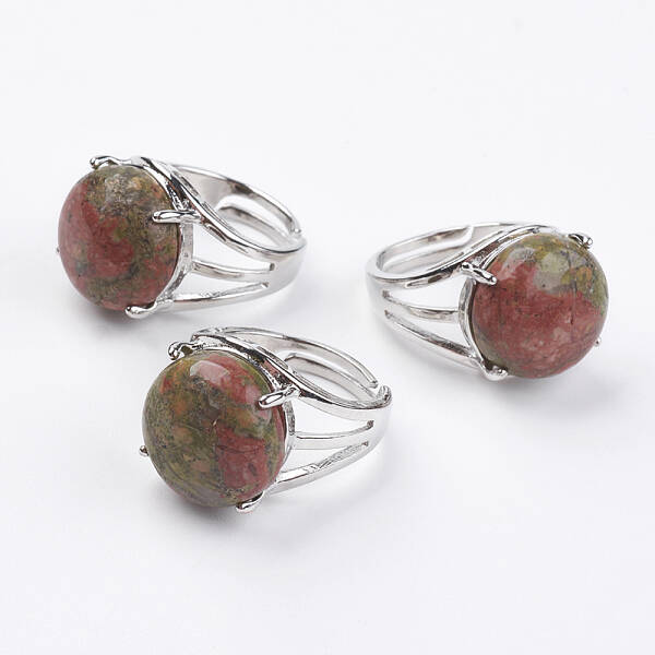 Adjustable Natural Unakite Finger Rings