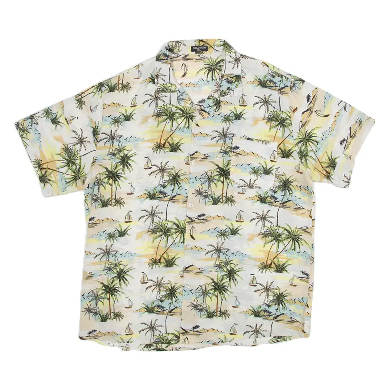 GOLD MEN Mens Hawaiian Shirt Green Crazy Pattern Long Sleeve 3XL