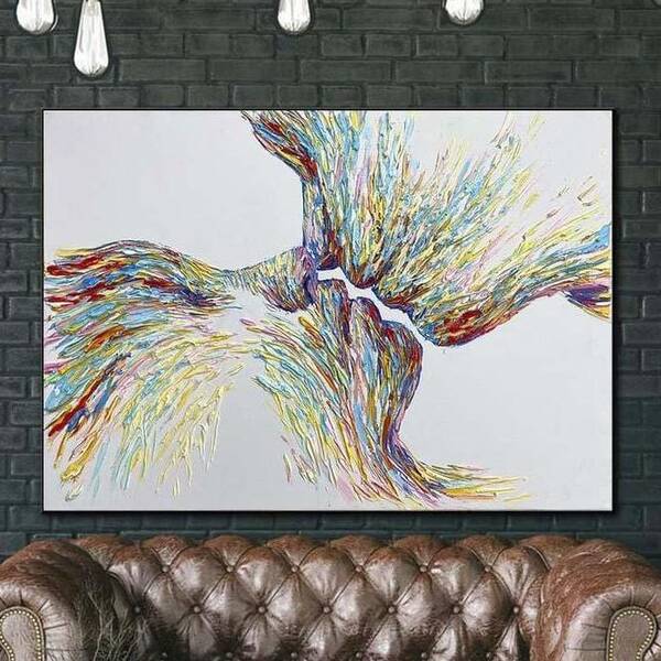 Original Romantic Abstract Painting Sexy Kissing Couple Artwork Kiss Art Abstract Lovers Wall Art | REUNION