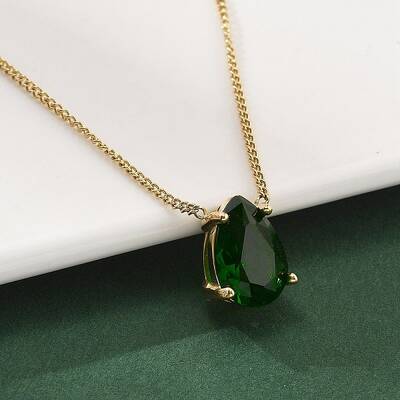 304 Stainless Steel Green Cubic Zirconia Pendant Neckalces for Women